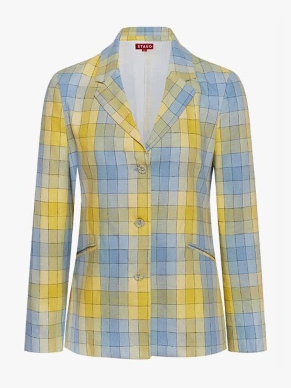 STAUD Tunnel Coastal Blue Check Plaid Blazer Size 2 Clueless Yellow 90s Preppy